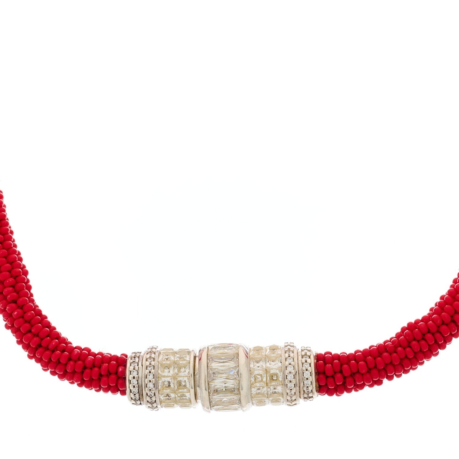 Bottega Veneta Sterling Silver Resin Crystal Beaded Collar Necklace Red 3 of 5