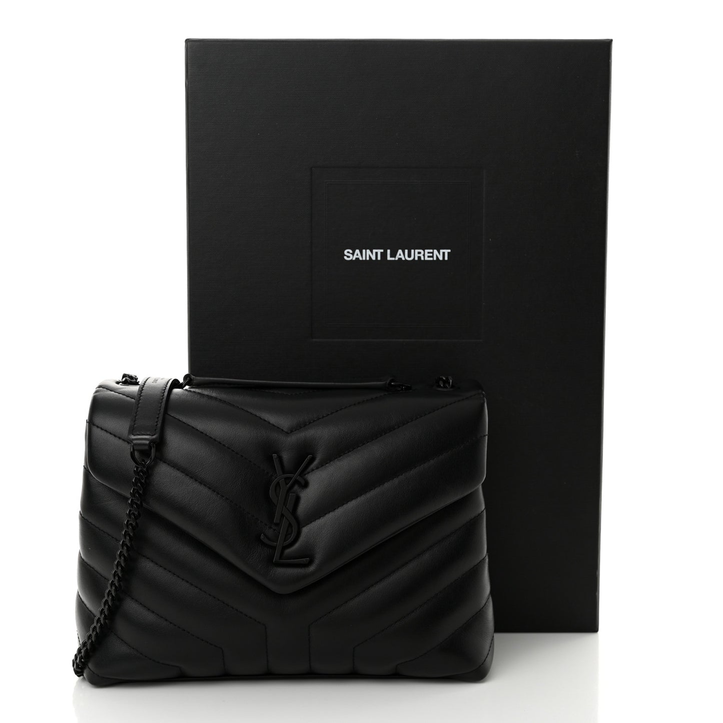Calfskin Y Quilted Monogram Monochrome Small Loulou Chain Satchel Black