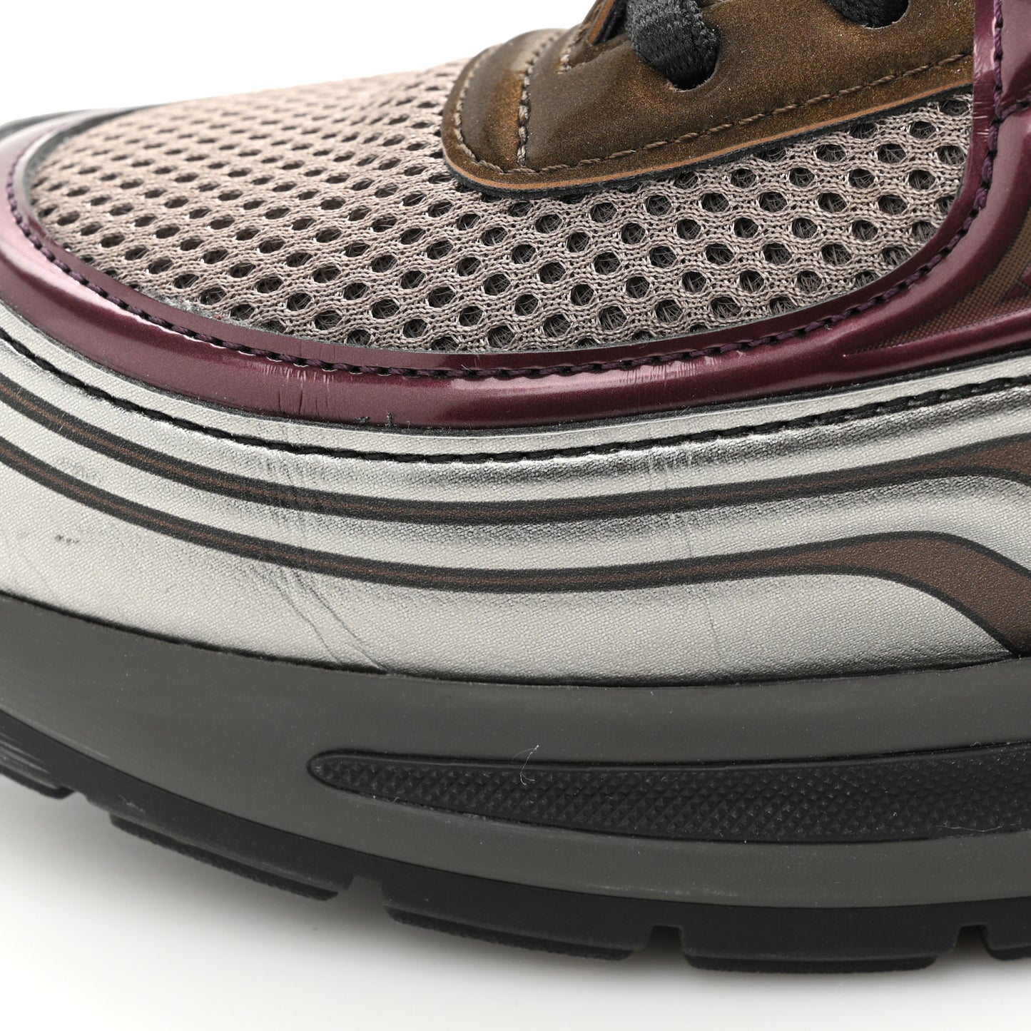 Fabric Laminated Calfskin Stretch CC Womens Sneakers 38 Khaki Silver Dark Purple