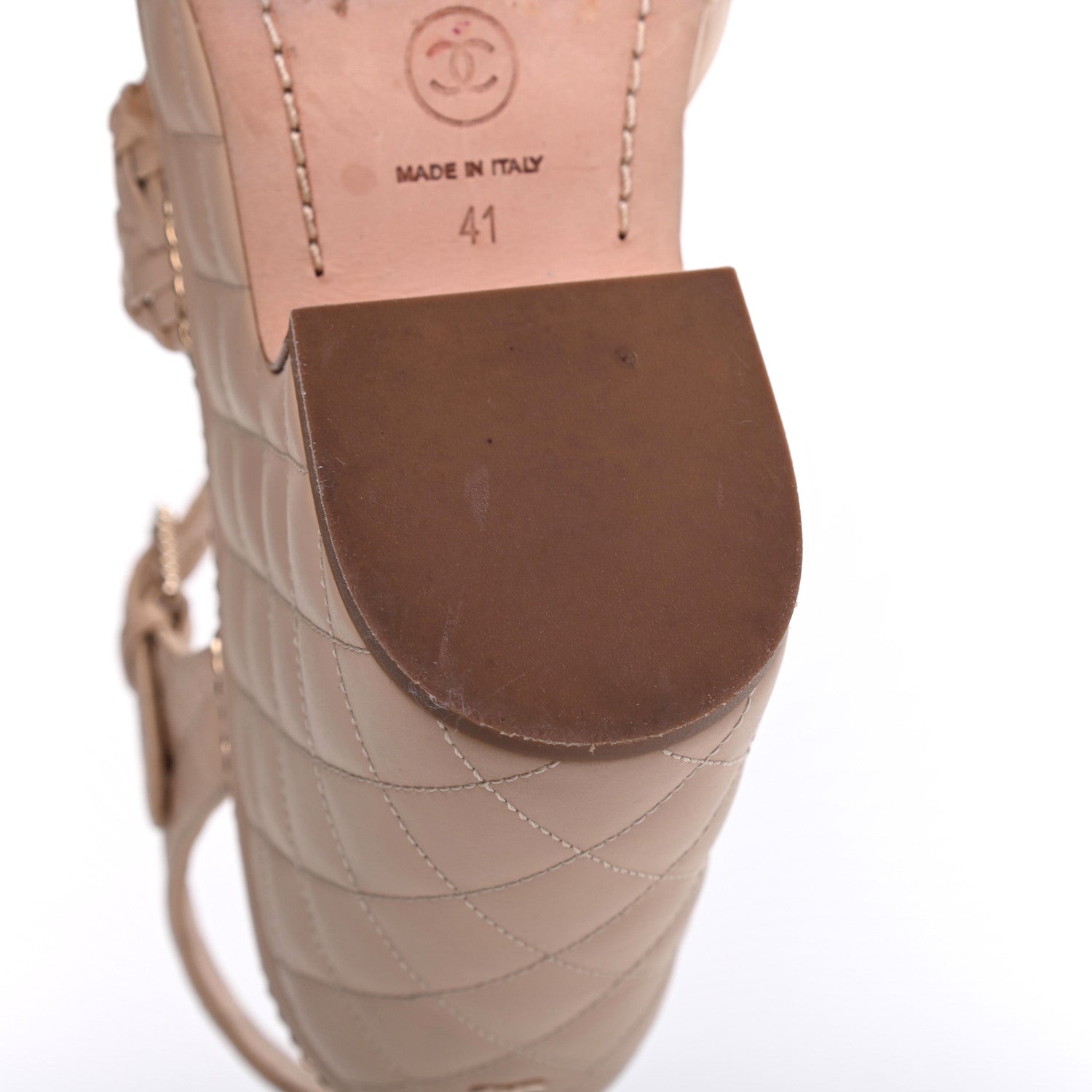 Chanel Calfskin Quilted Chain Around Wedge Sandals 41 Light Beige 12 of 19