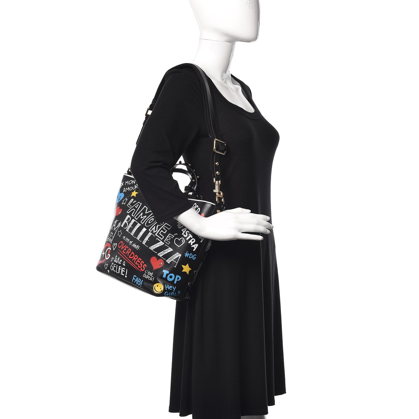 Calfskin Graffiti Printed Beatrice Tote Black