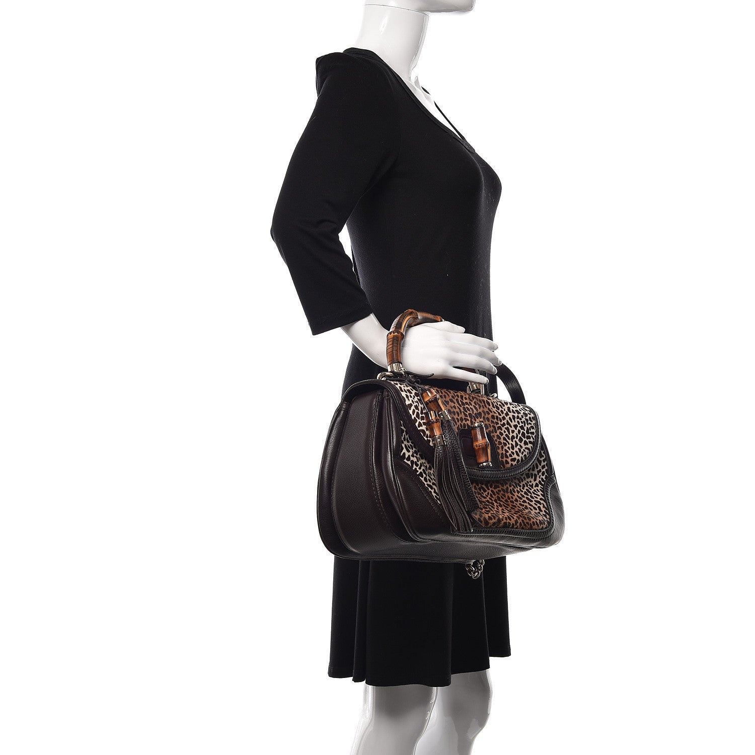 Gucci Pony Hair Jaguar Print Large New Bamboo Top Handle Bag 2 of 11