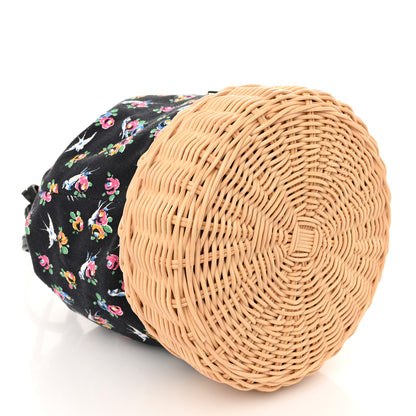 Prada Wicker Canvas Floral Print Bucket Bag Black Multicolor 4 of 12