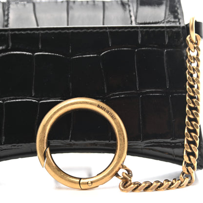 Balenciaga Shiny Calfskin Crocodile Embossed Hourglass Chain Cardholder Black 6 of 8