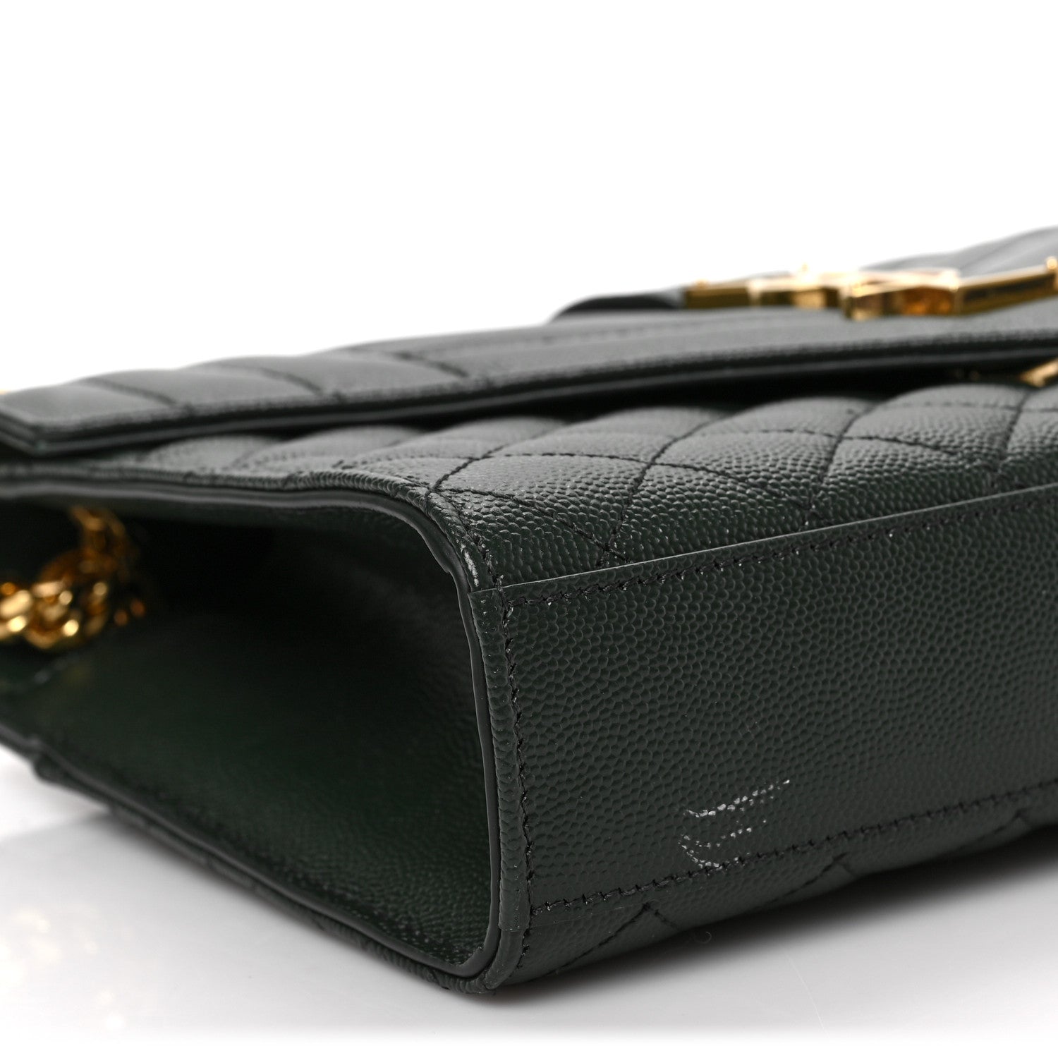 Saint Laurent Grain De Poudre Textured Mixed Matelasse Medium Triquilt Monogram Satchel Vert Fonce 7 of 8
