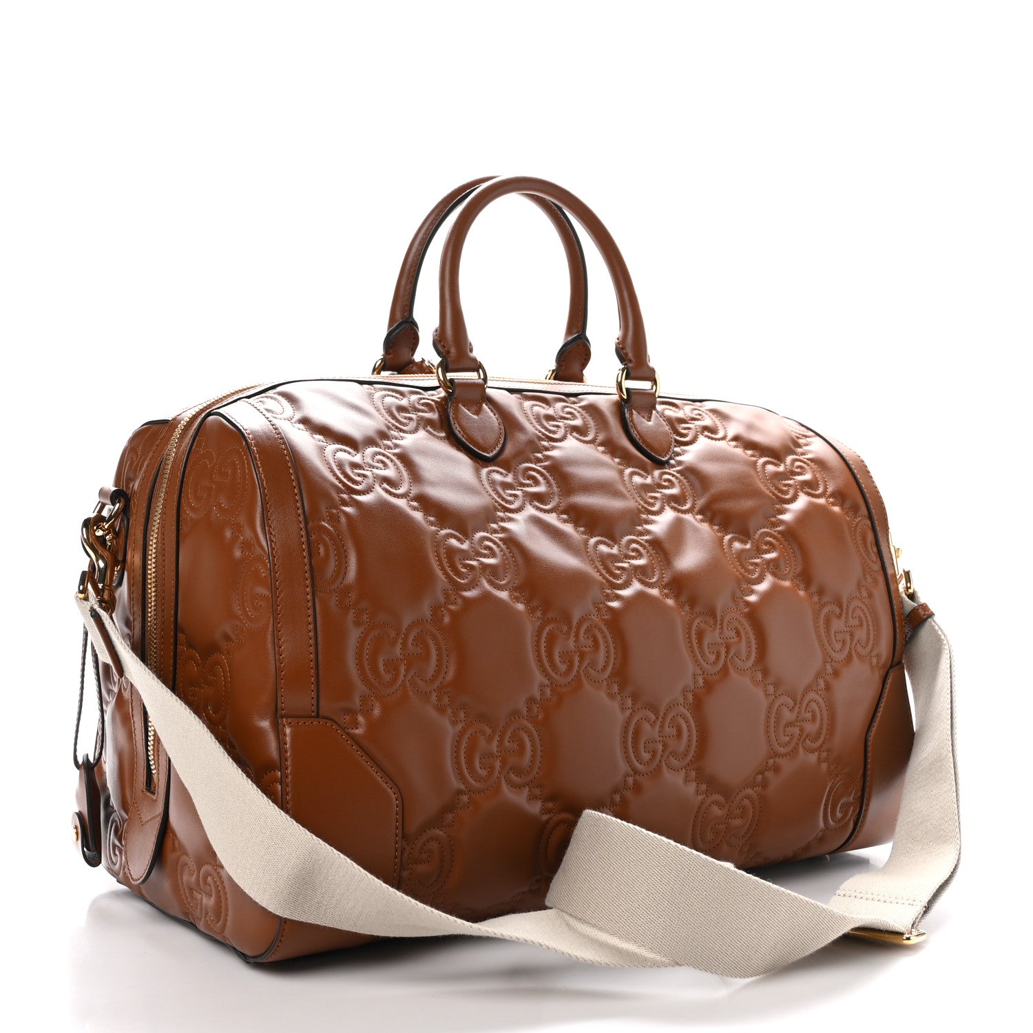 Gucci Calfskin GG Matelasse Medium Duffle Bag Peanut Brown 2 of 11