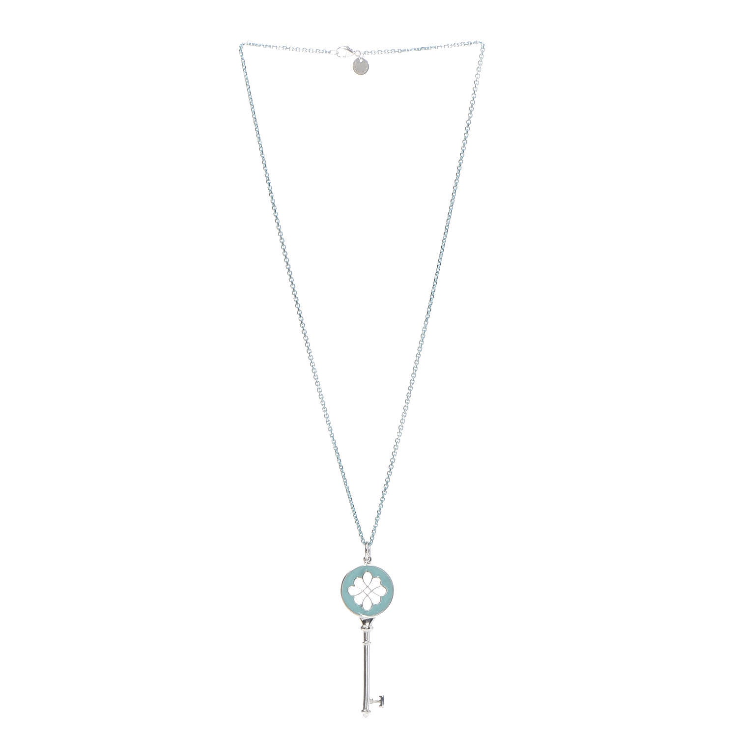 Tiffany Sterling Silver Enamel Knot Key Pendant Necklace Blue 3 of 7