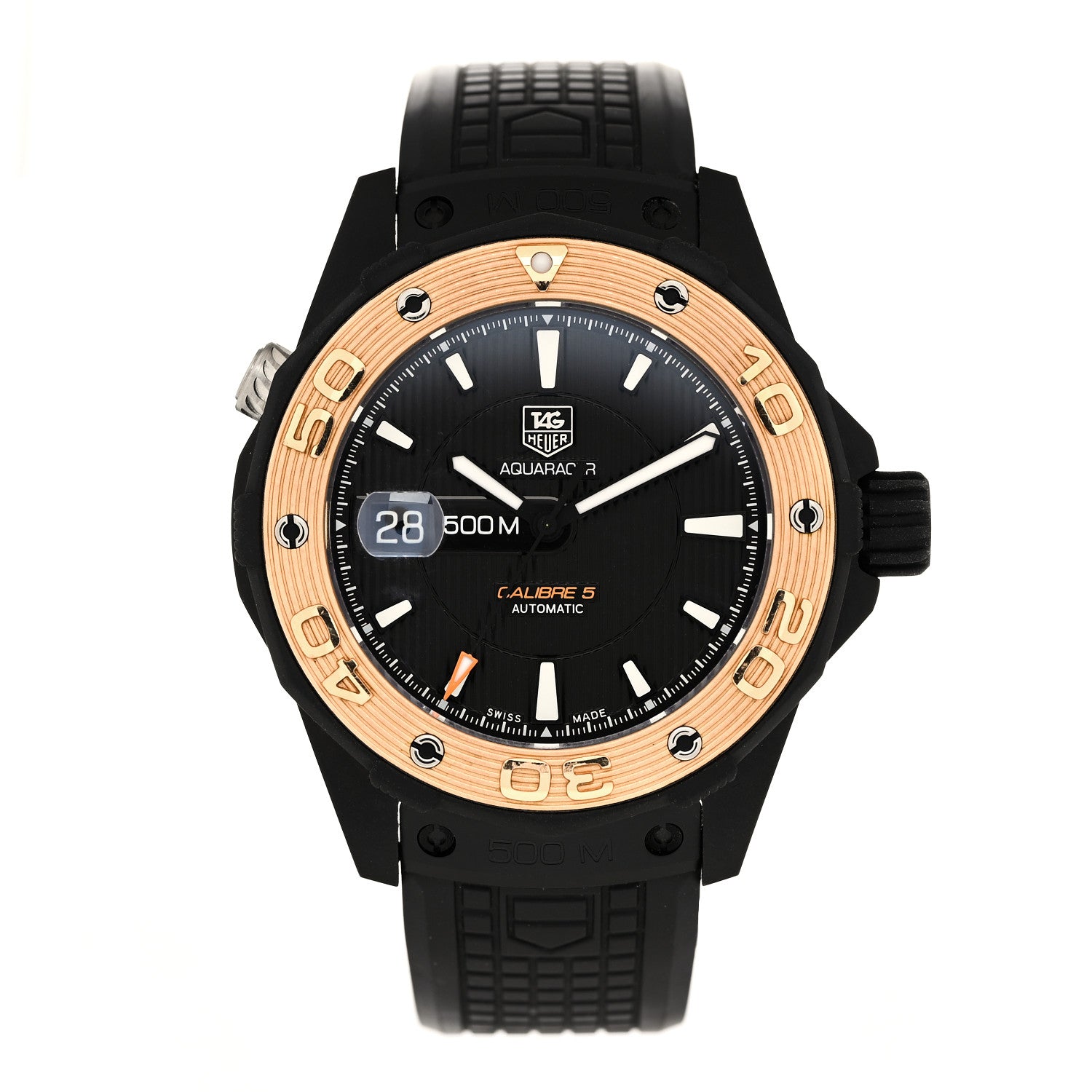Tag Heuer Titanium 18K Rose Gold 43mm Aquaracer 500M Automatic Watch Black WAJ2182 1 of 5