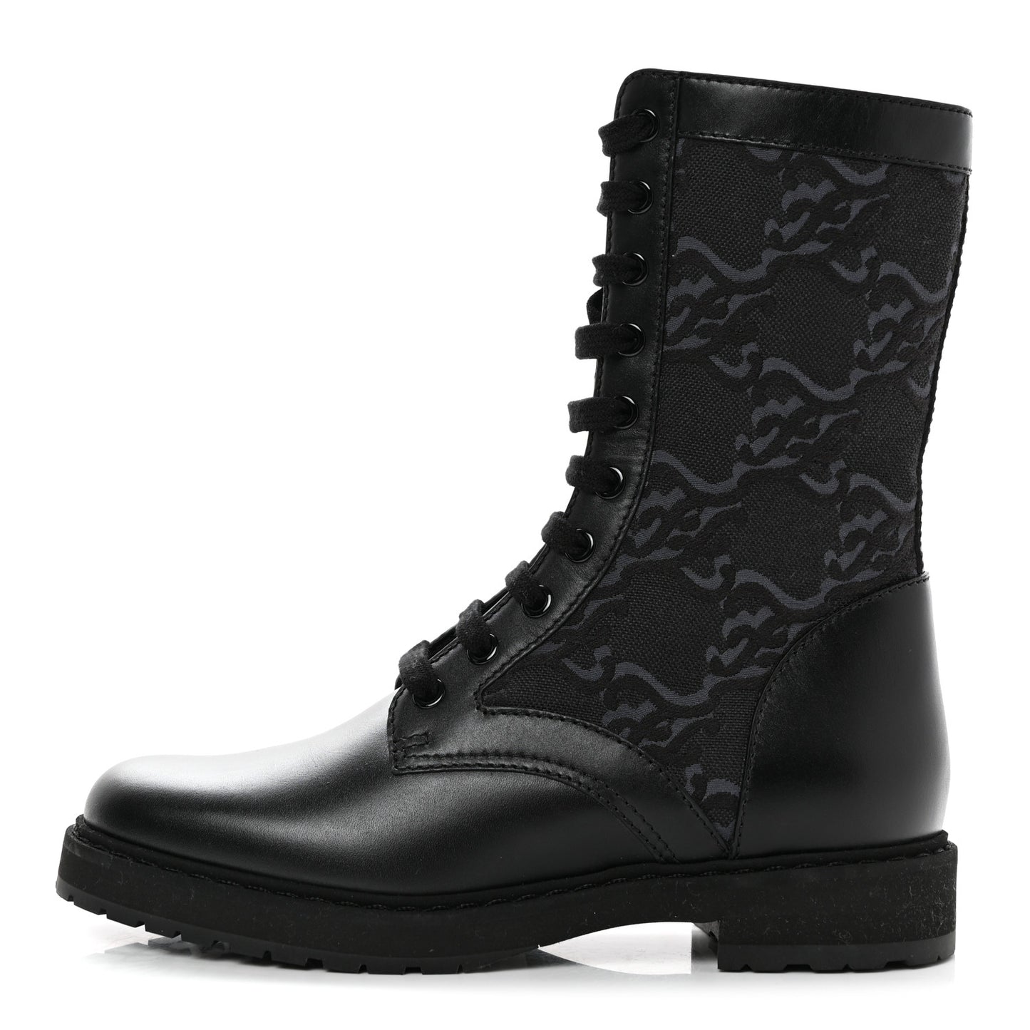 Vitello Fabric Jacquard Karligraphy Embroidered Womens Combat Boots 37 Black