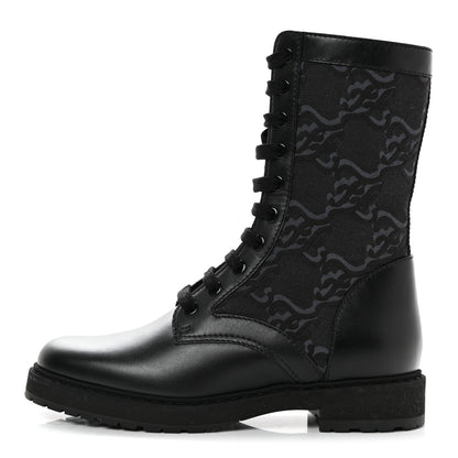 Fendi Vitello Fabric Jacquard Karligraphy Embroidered Womens Combat Boots 37 Black 1 of 9