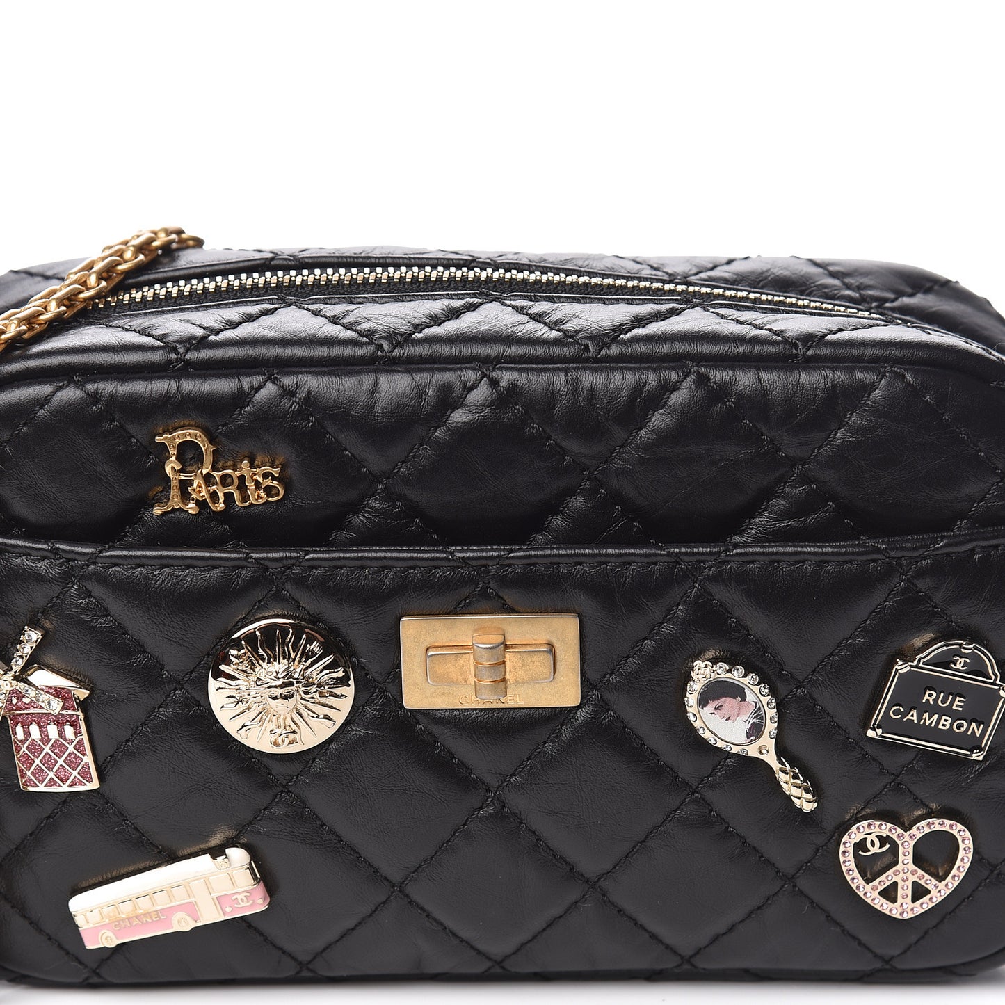 Aged Calfskin Quilted Mini Lucky Charm Reissue Camera Case Black