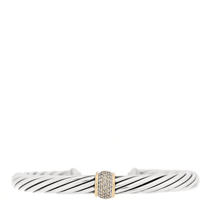 David Yurman Sterling Silver 18K Yellow Gold Diamond 7mm Cable Classics Station Bracelet 1 of 3