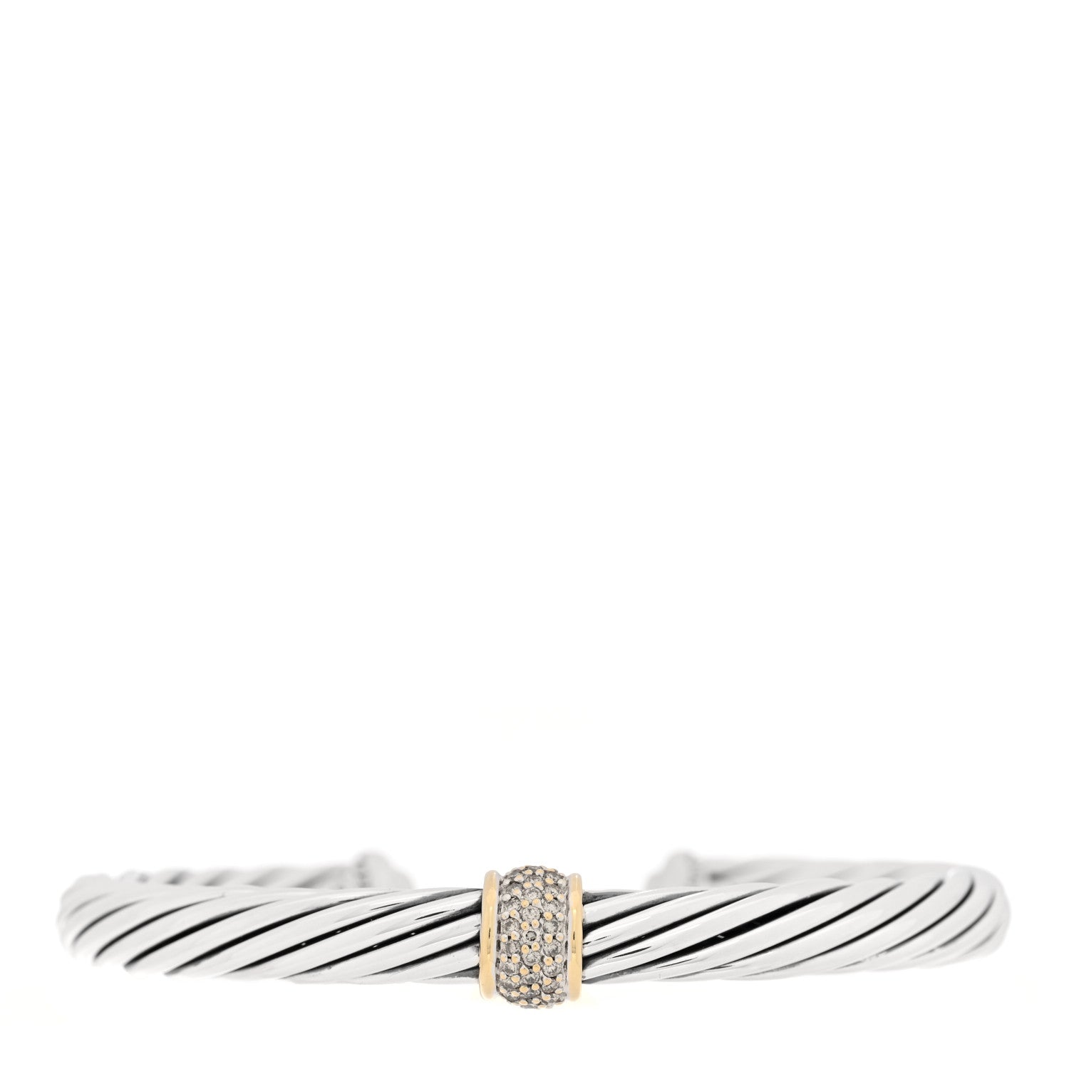 David Yurman Sterling Silver 18K Yellow Gold Diamond 7mm Cable Classics Station Bracelet 1 of 3
