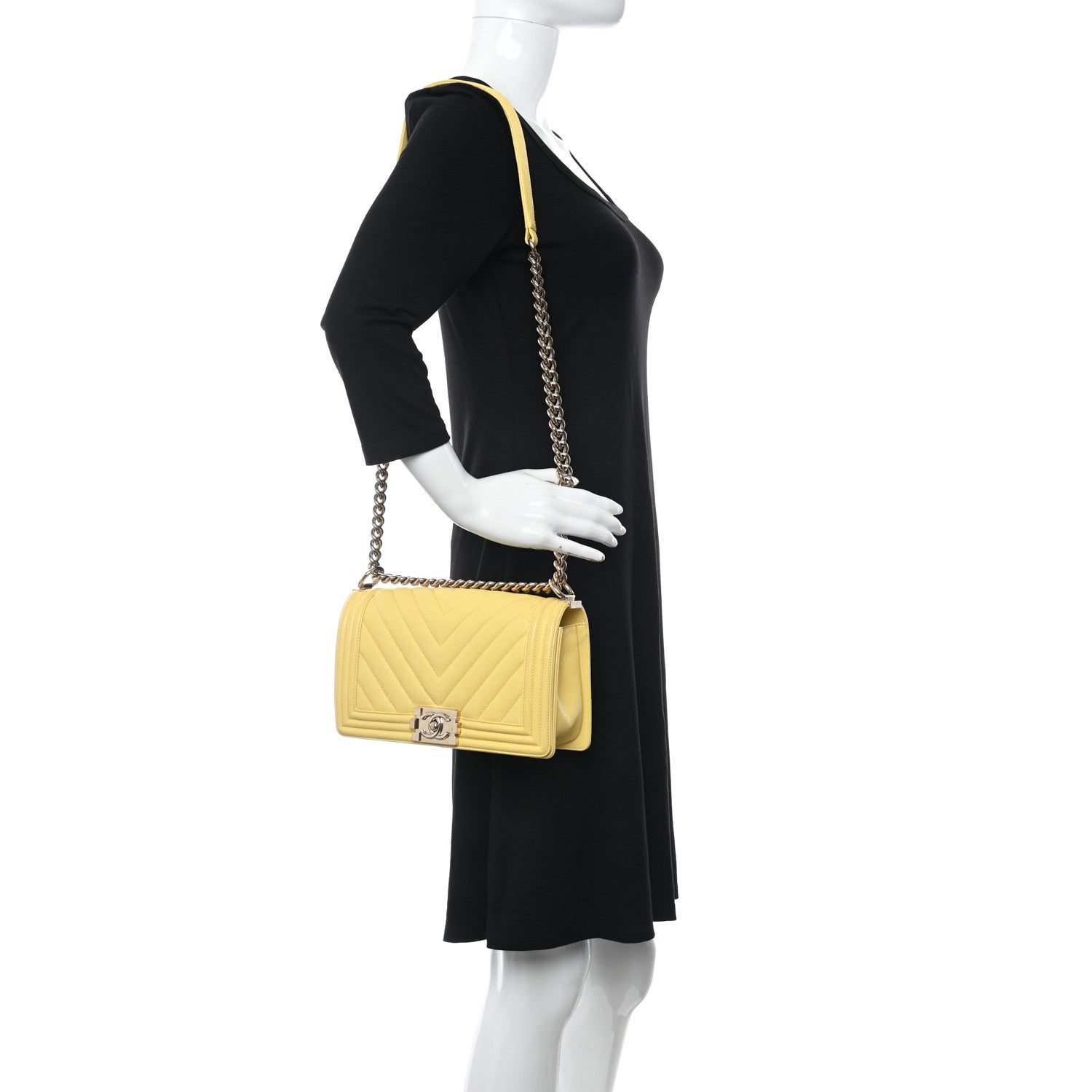 Chanel Caviar Chevron Quilted Medium Boy Flap Yellow 3 of 11