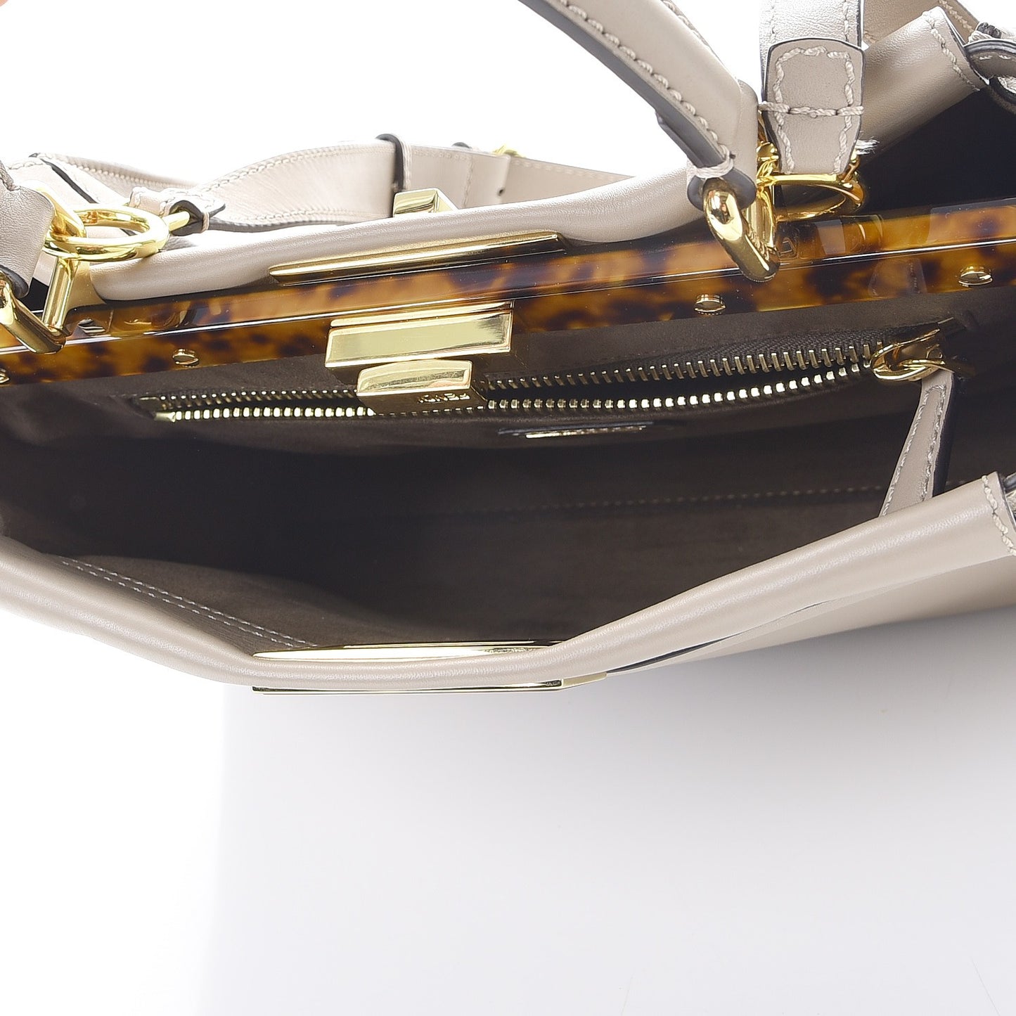 Vitello Seta Plexiglass Tortoise Medium Peekaboo Iconic Satchel Tortora