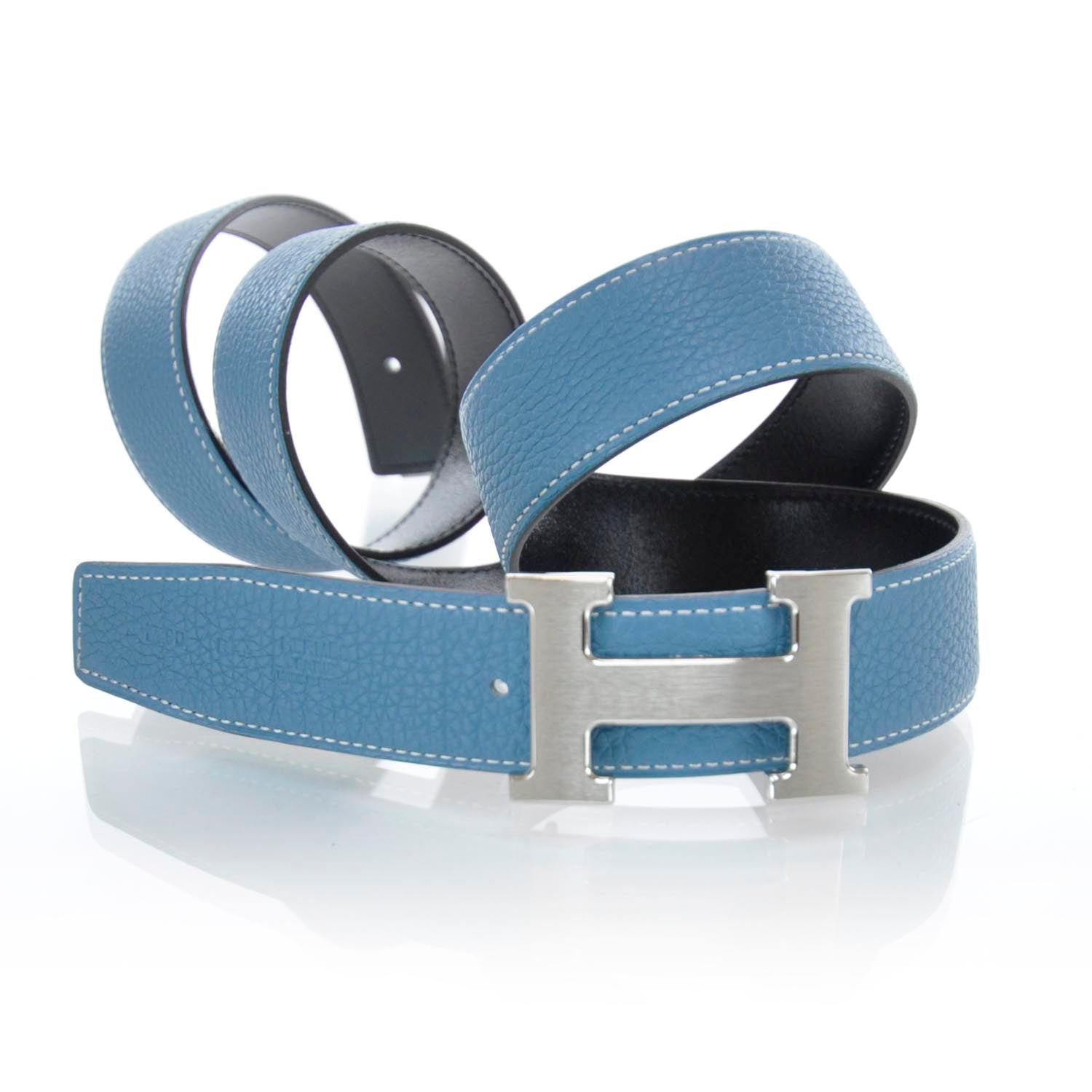 Hermes Box Togo Reversible H Belt 90 Black Blue Jean 2 of 6