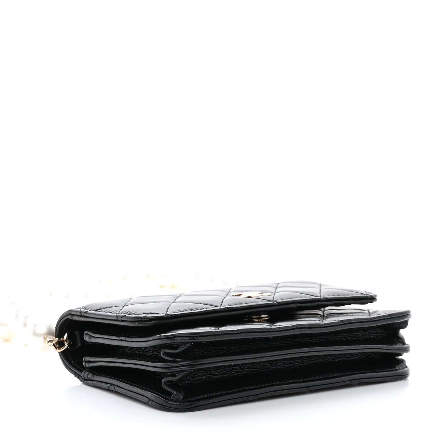 Calfskin Quilted Mini Maxi Pearls Wallet On Chain WOC Black
