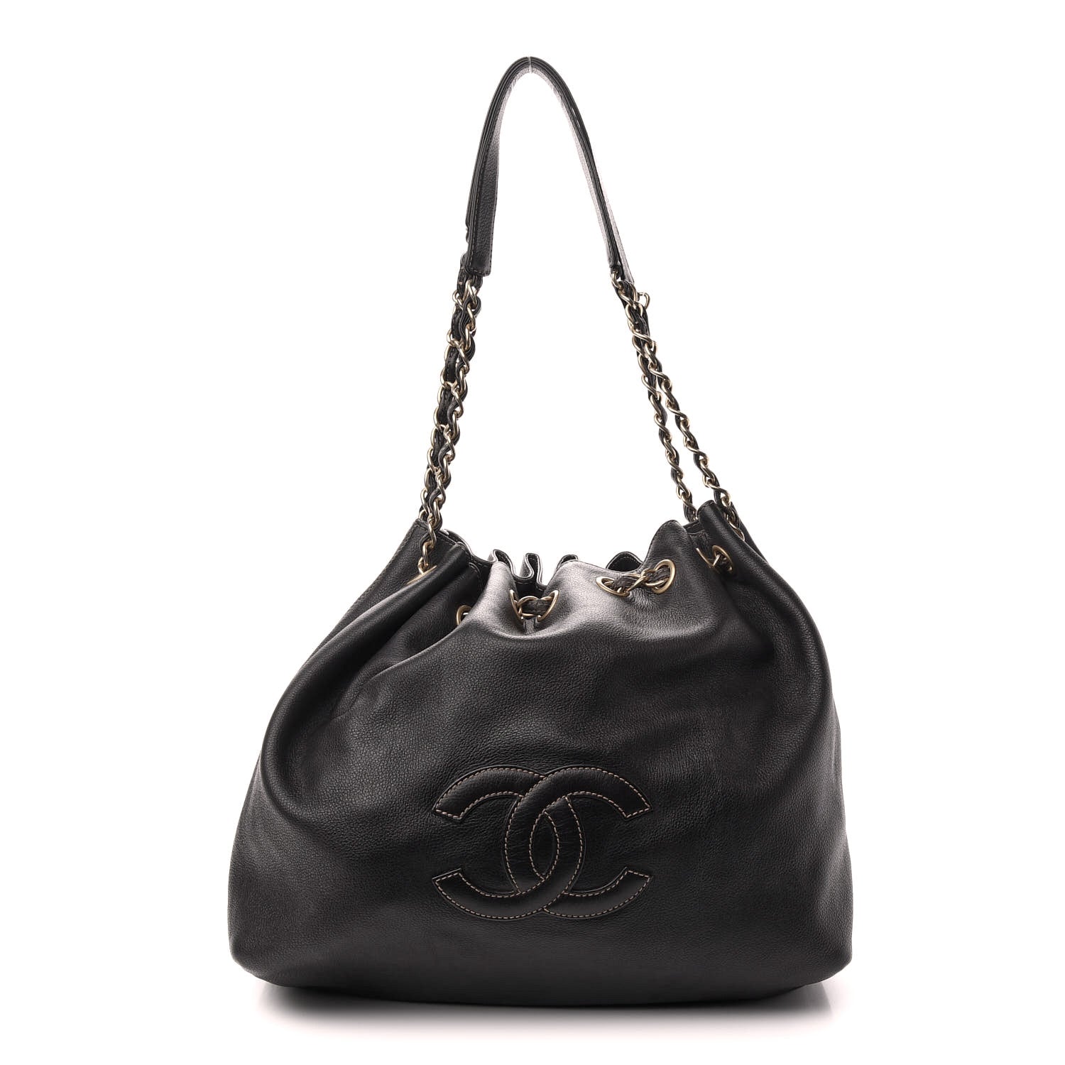 Chanel Grained Calfskin CC Drawstring Bucket Bag Black 1 of 11