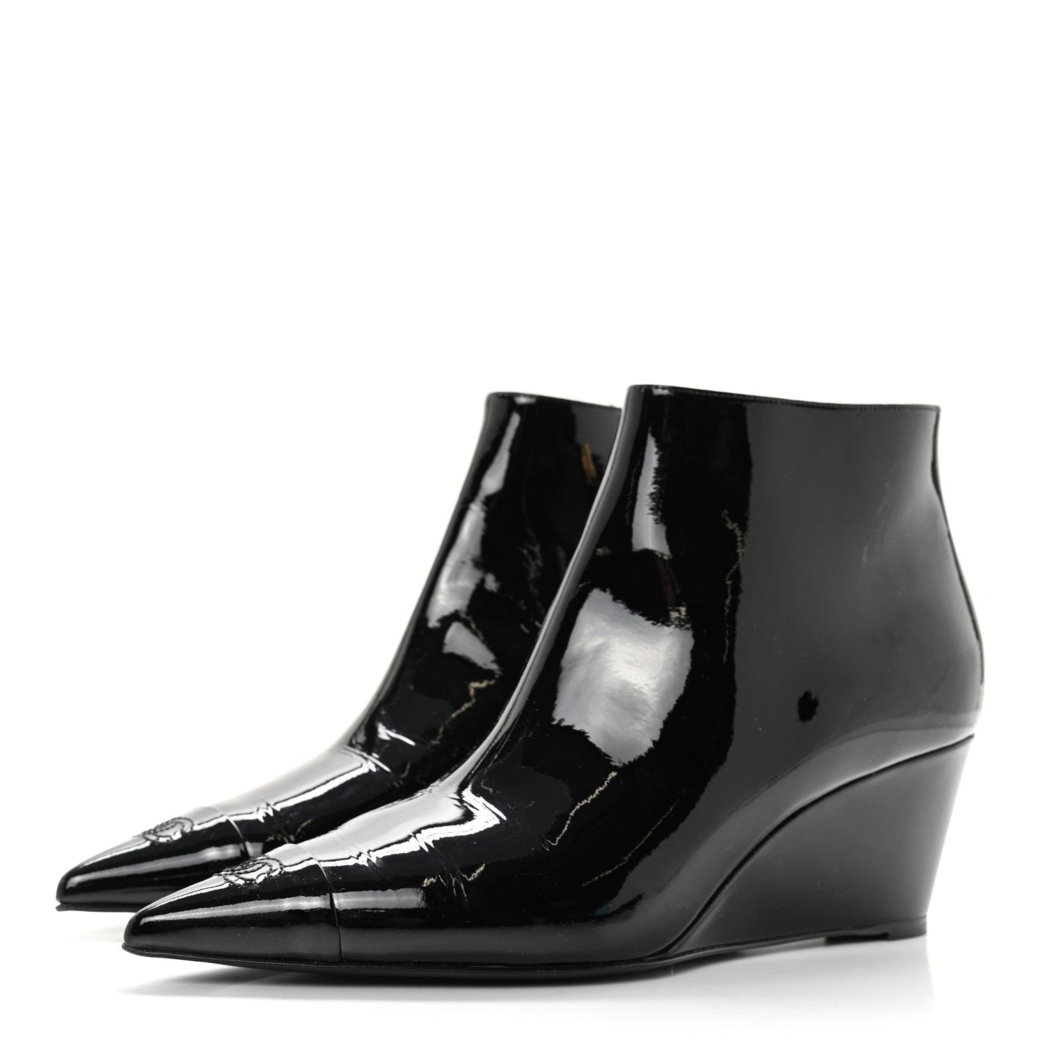 Chanel Patent Wedge Ankle Boots 39 Black 3 of 12