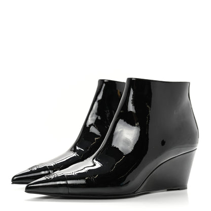 Chanel Patent Wedge Ankle Boots 39 Black 3 of 12