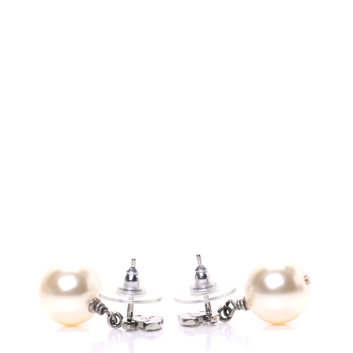 Chanel Crystal Pearl CC Drop Earrings Silver 3 of 5