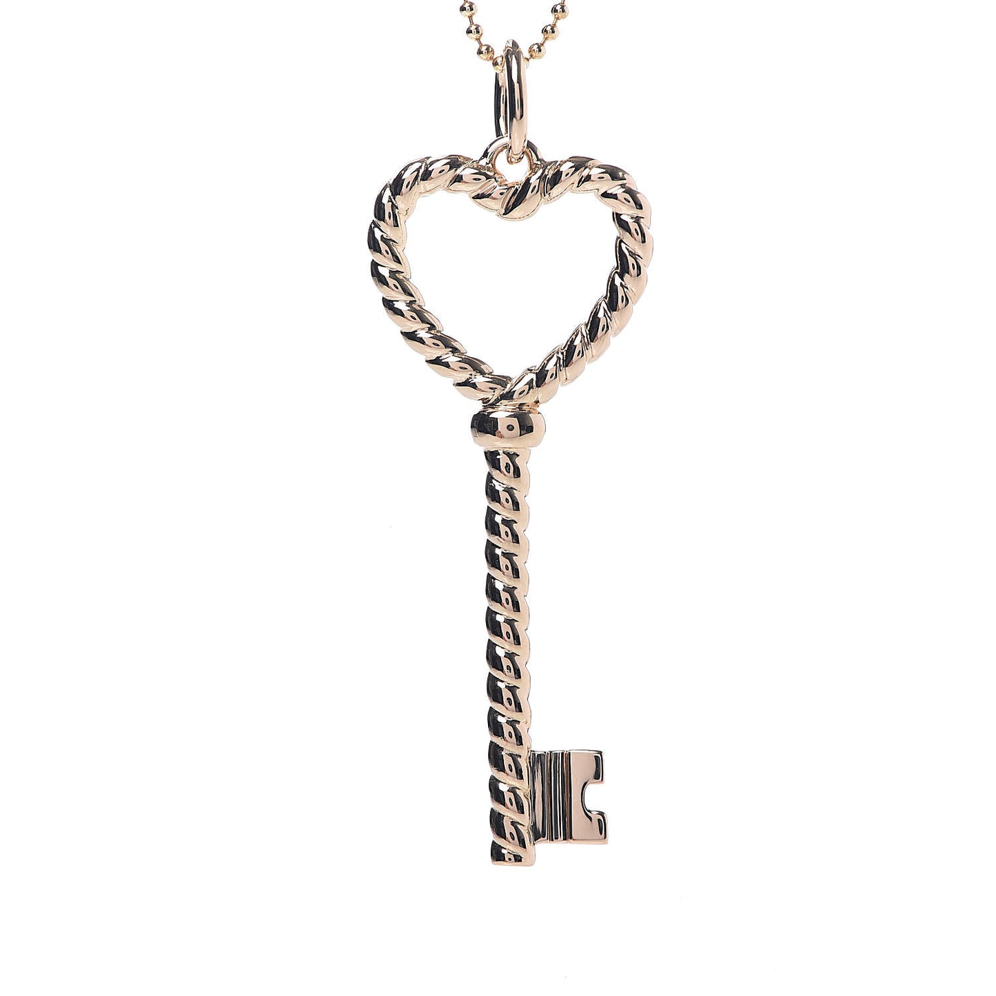 18K Rose Gold Twist Heart Key Pendant Necklace