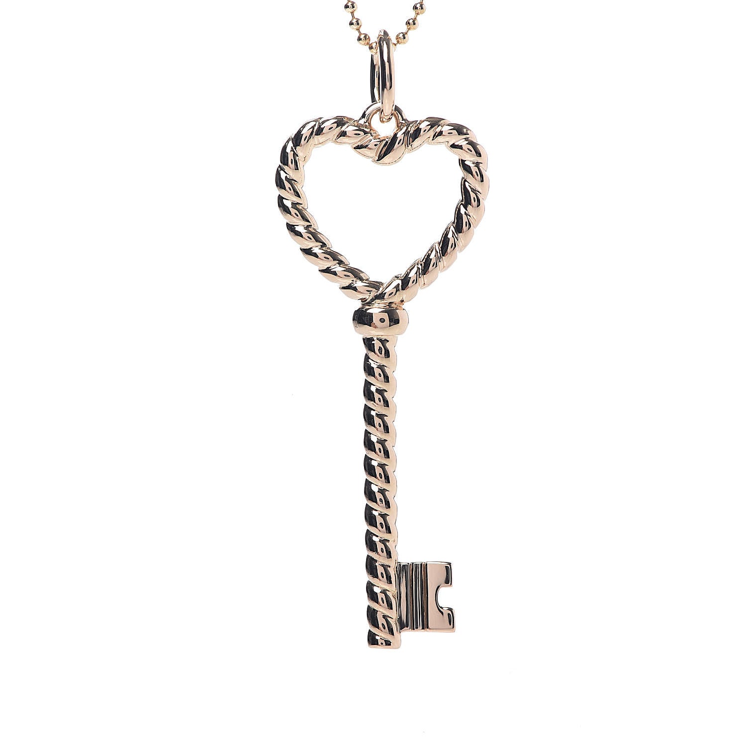 Tiffany 18K Rose Gold Twist Heart Key Pendant Necklace 4 of 9