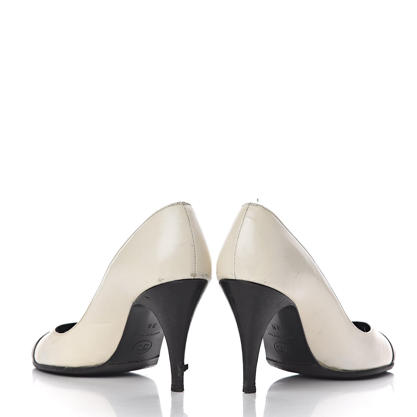 Lambskin Cap Toe Pumps 38 White Black