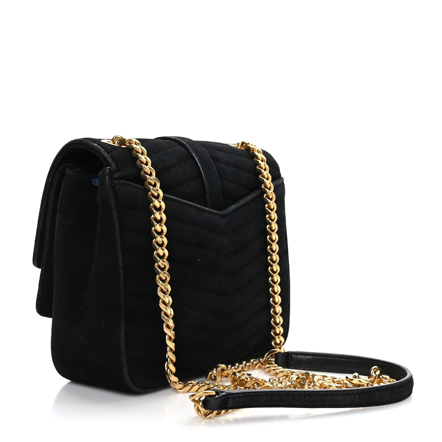 Saint Laurent Suede Matelasse Chevron Monogram Small Sulpice Black 3 of 9
