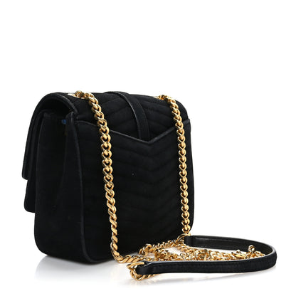 Saint Laurent Suede Matelasse Chevron Monogram Small Sulpice Black 3 of 9