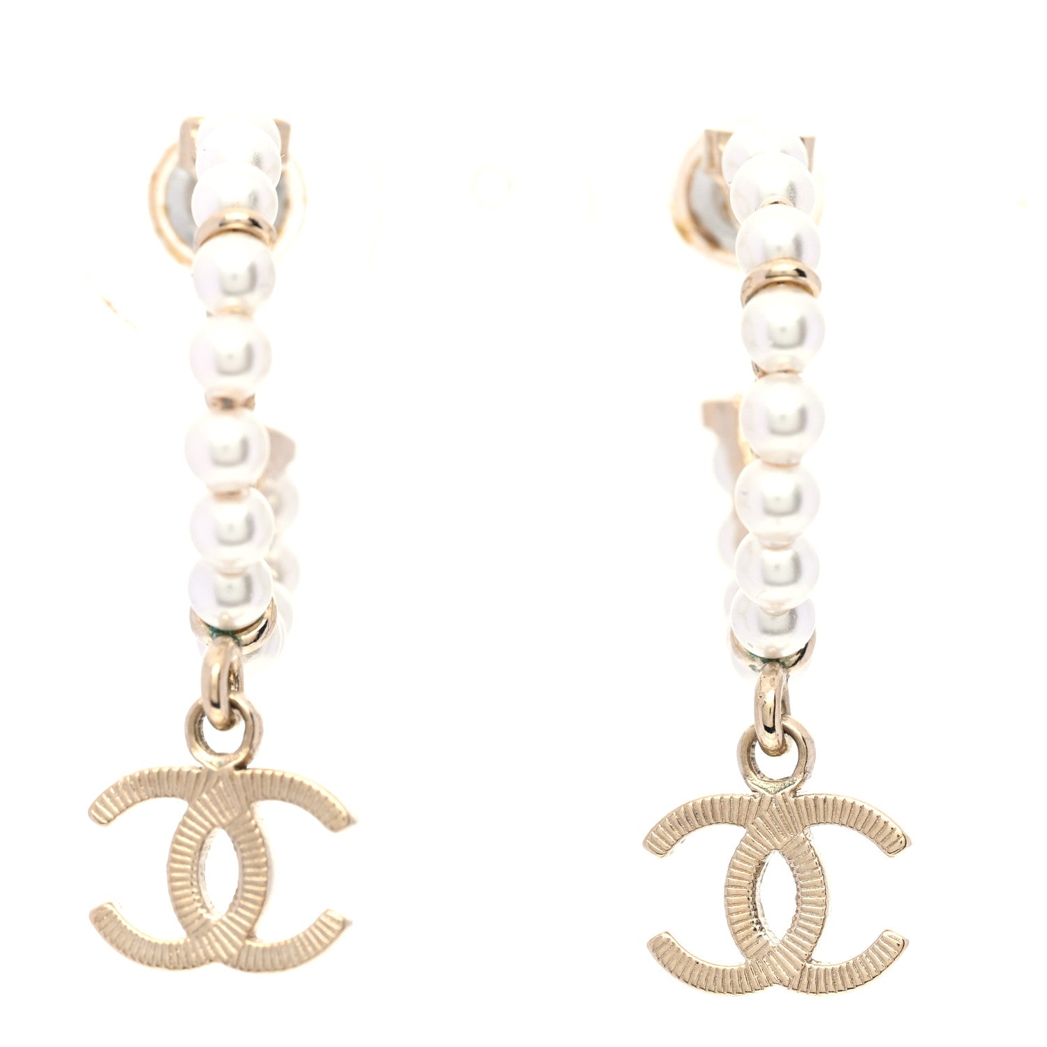 Chanel Pearl Charms CC Hoop Earrings Gold 1 of 5