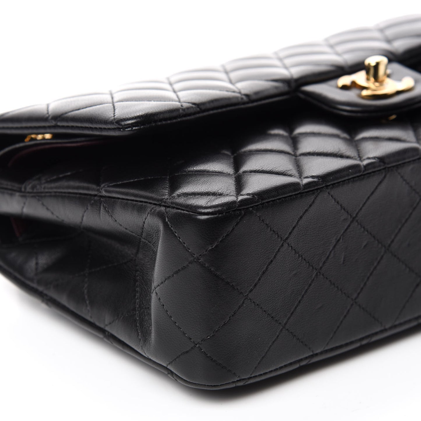 Lambskin Quilted Medium Double Flap Black
