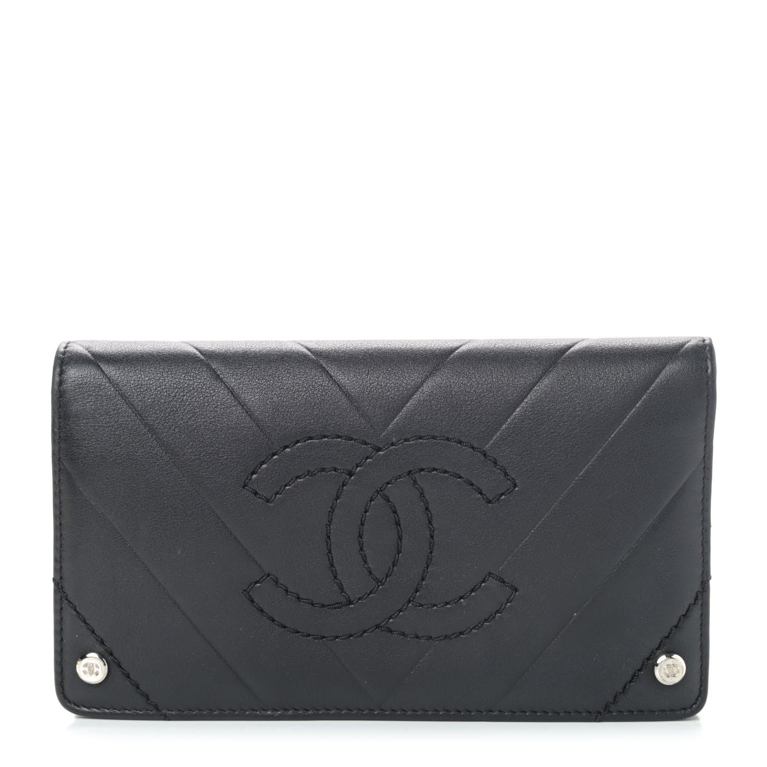 Chanel Calfskin Chevron CC All Day Long Yen Wallet Black 1 of 5