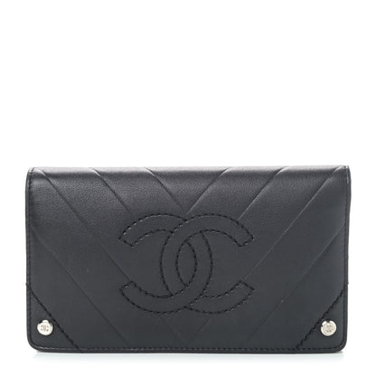 Chanel Calfskin Chevron CC All Day Long Yen Wallet Black 1 of 5