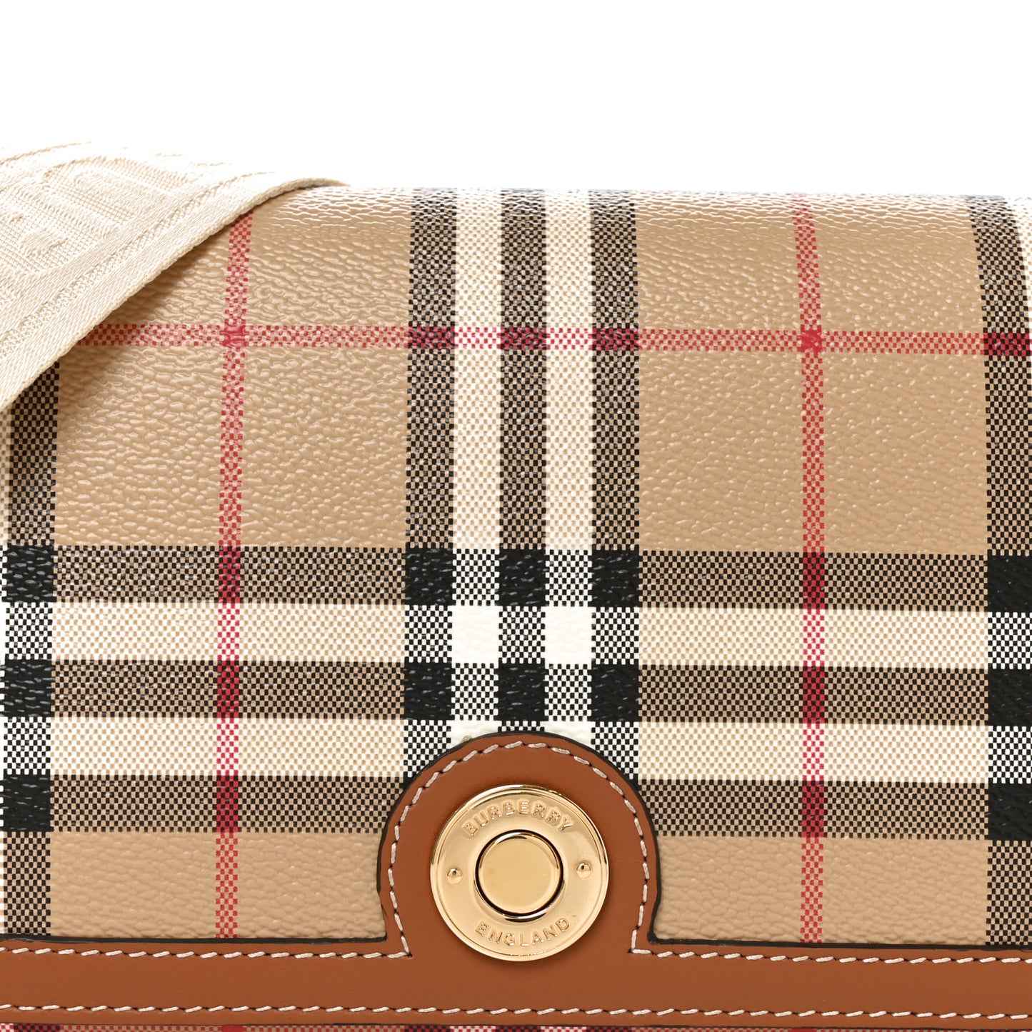 Coated Canvas Calfskin Vintage Check Small Note Crossbody Bag Briar Brown