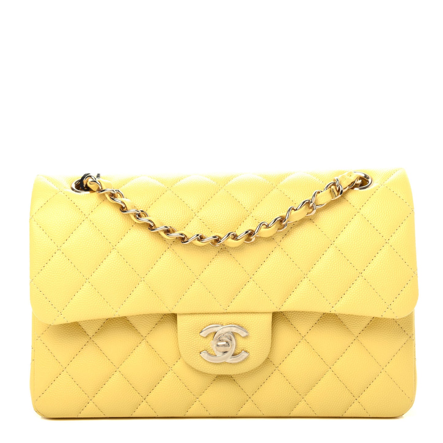 Caviar Quilted Small Double Flap Yellow