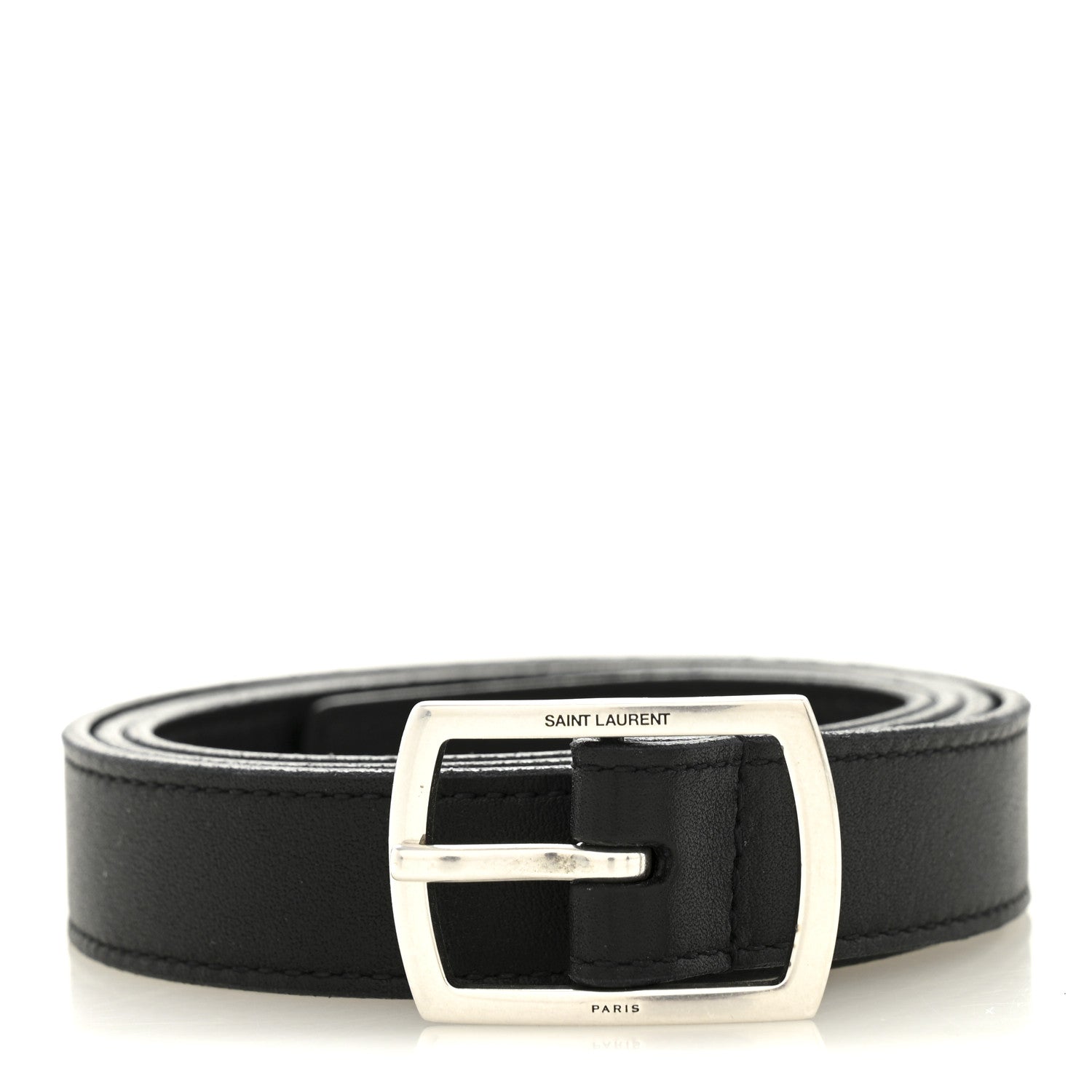 Saint Laurent Smooth Calfskin Square Buckle Belt 80 32 Black 1 of 7