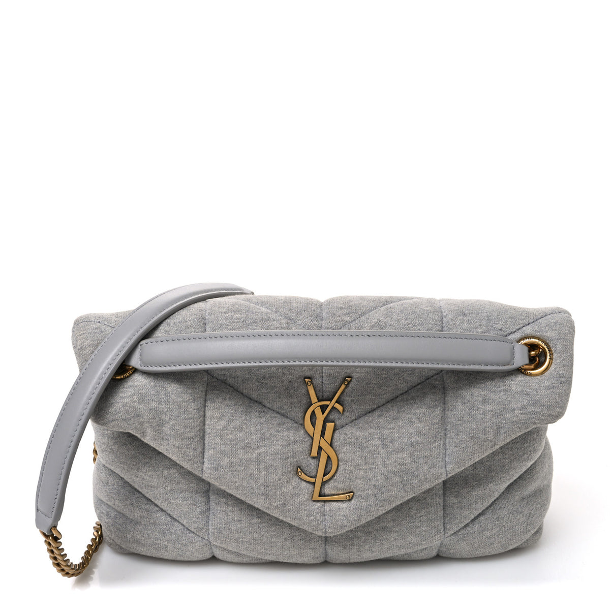Jersey Quilted Small Loulou Puffer Monogram Chain Satchel Grey Cloud