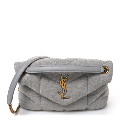 Saint Laurent Jersey Quilted Small Loulou Puffer Monogram Chain Satchel Grey Cloud 1 of 10