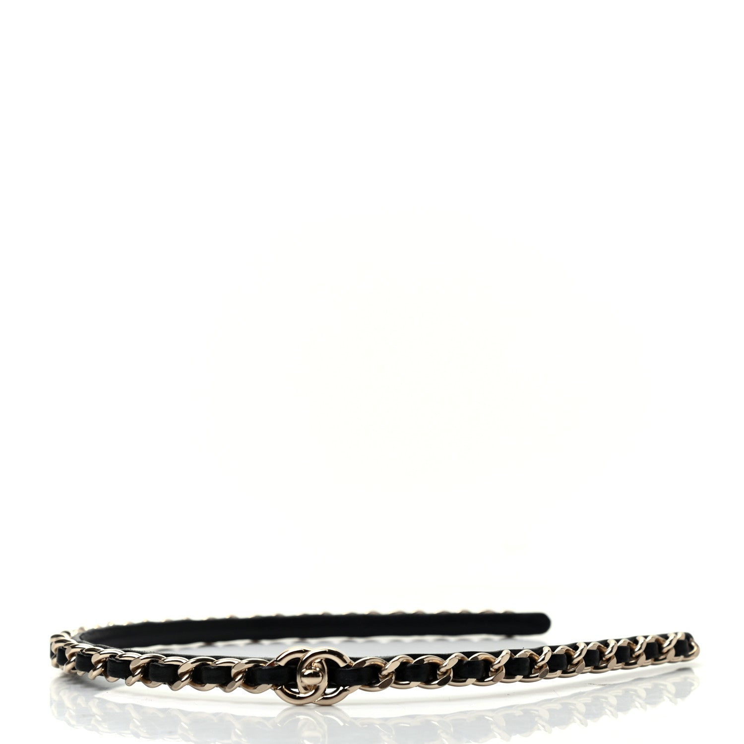 Chanel Metal Lambskin CC Turnlock Chain Headband Gold Black 4 of 5