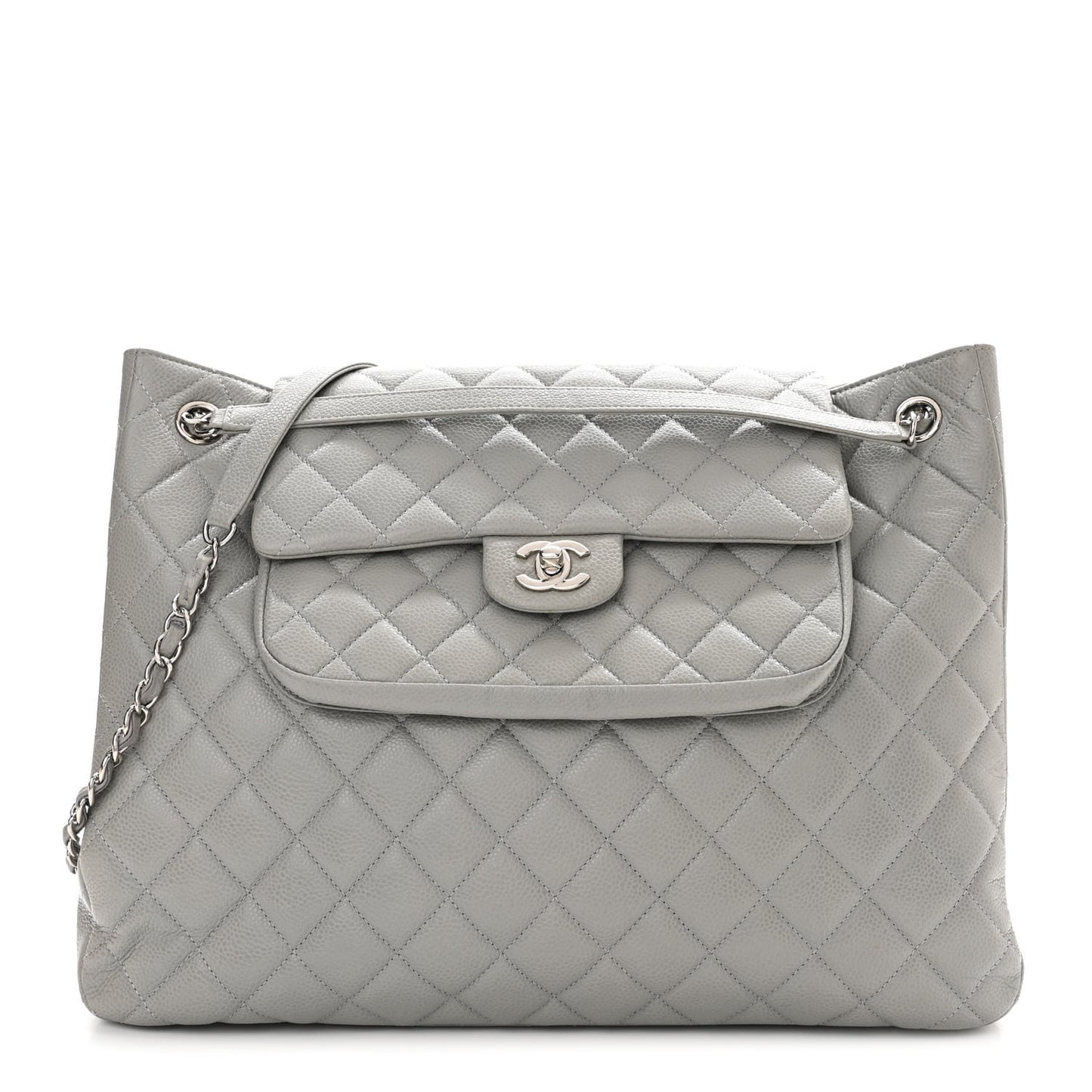 Caviar Quilted Maxi Paris Edinburgh Flap Light Grey