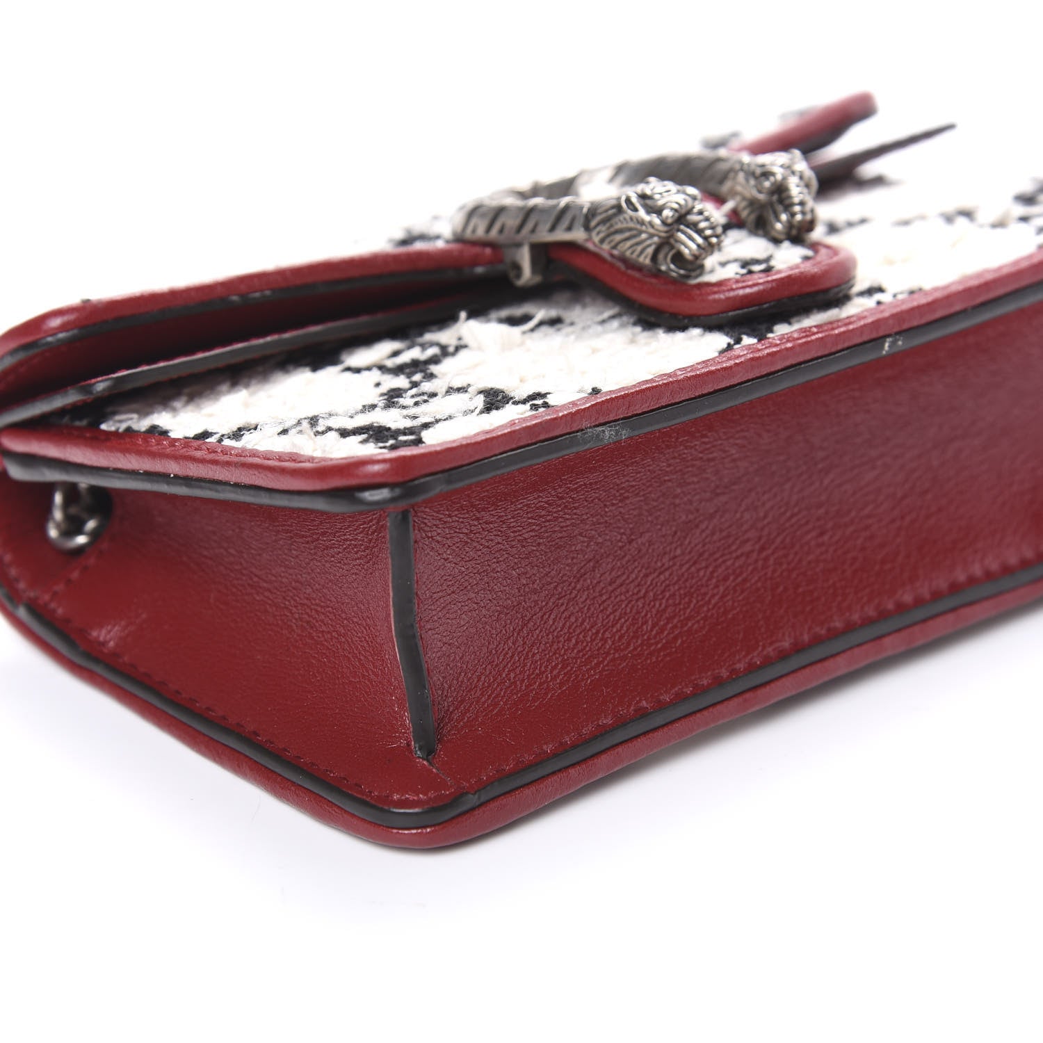 Gucci Tweed GG Monogram Super Mini Dionysus Shoulder Bag White Black Romantic Cherry 6 of 10