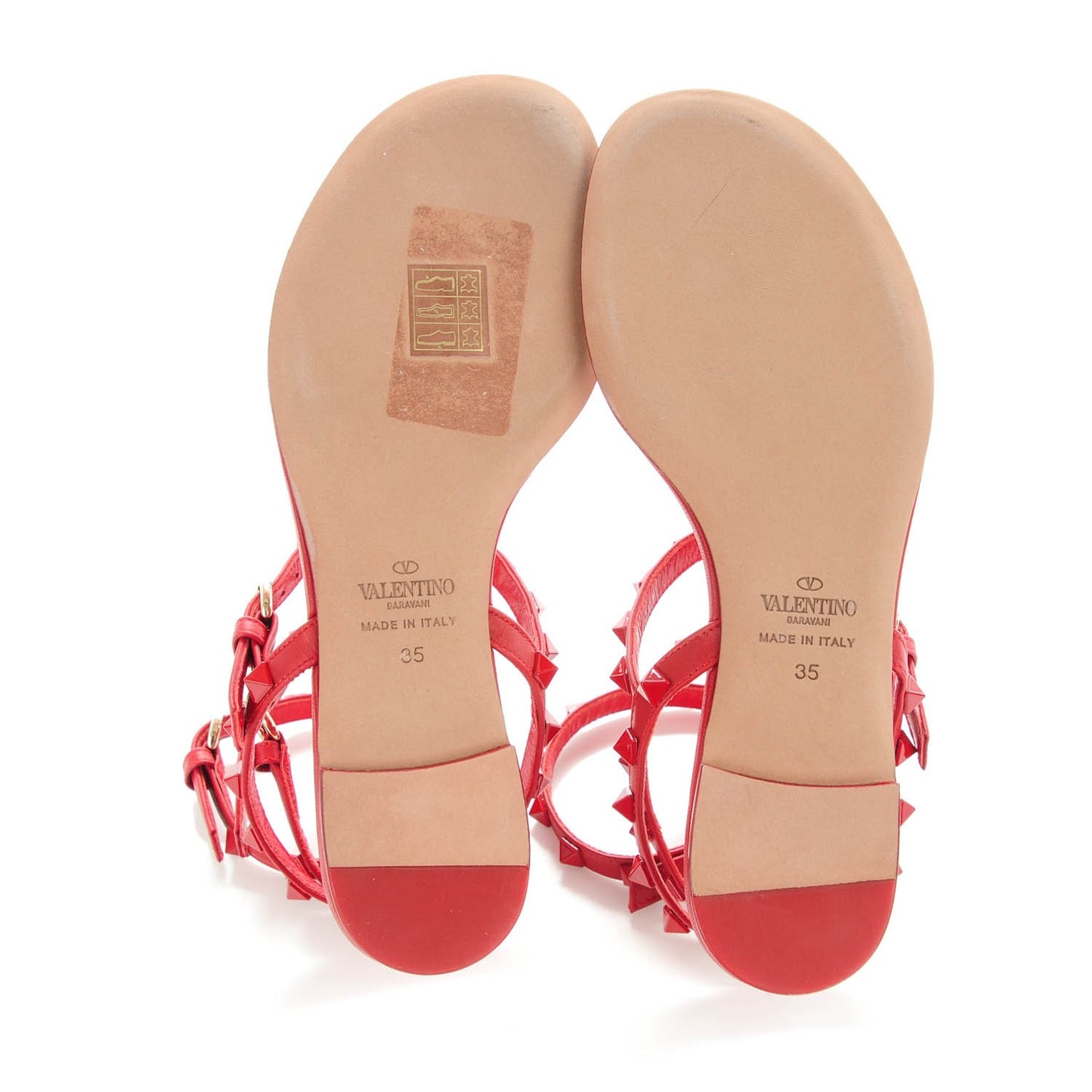 Calfskin Monochrome Rockstud Ankle Wrap Flat Thong Sandals 35 Rosso
