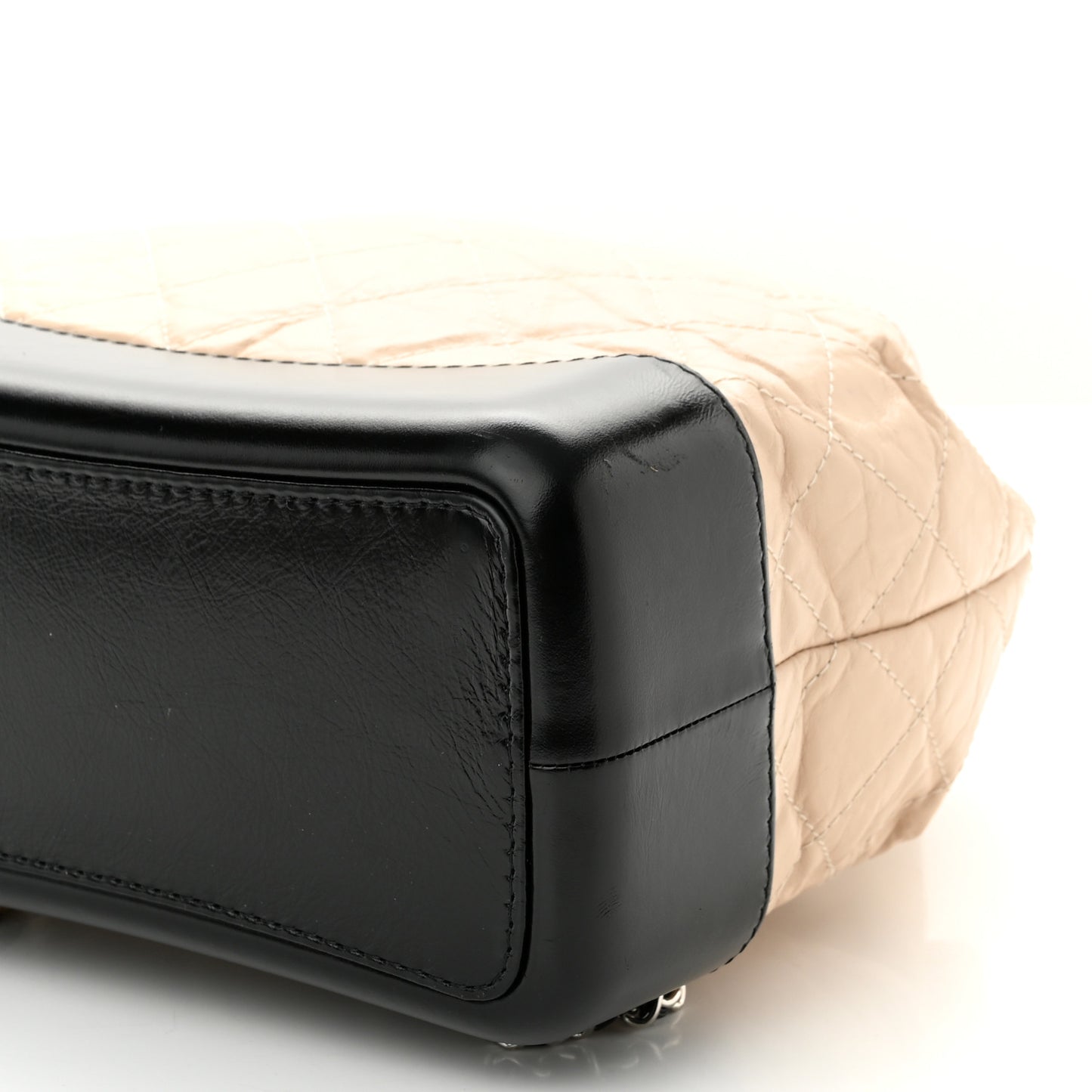 Aged Calfskin Quilted Gabrielle Backpack Beige Black