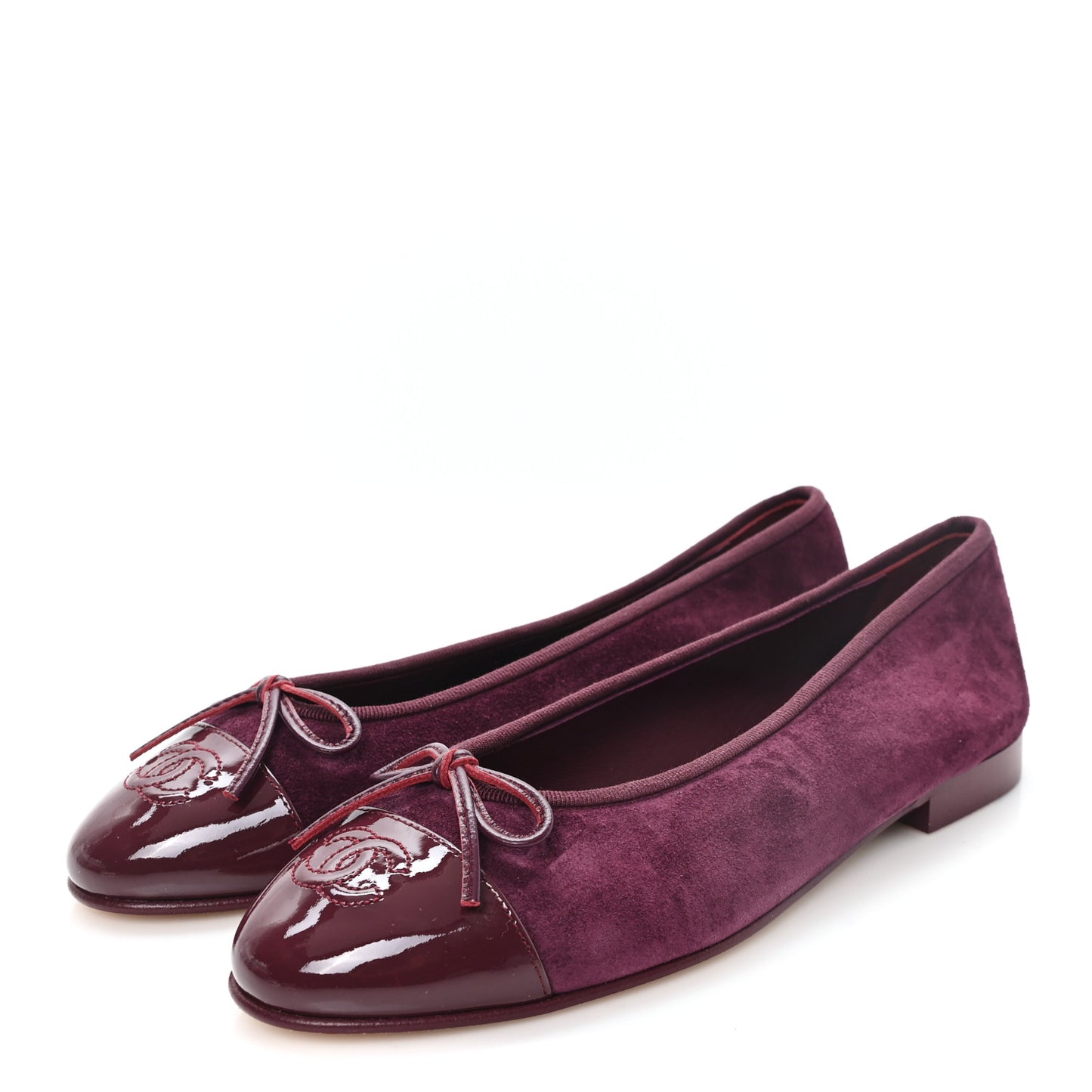 Suede Patent Cap Toe CC Ballerina Flats 38 Burgundy
