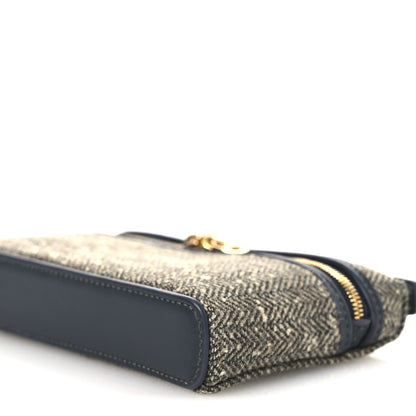 Loro Piana Virgin Wool Blend Herringbone Calfskin Extra Pocket Mini Pouch Green Sand Blue Green Sun Gold 9 of 11
