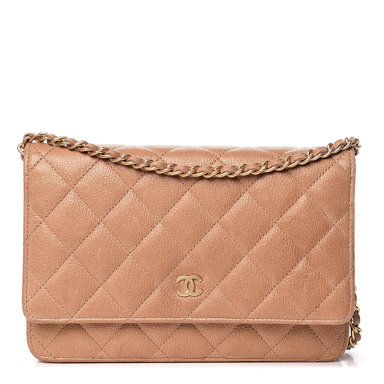 Chanel Letter Calfskin Embossed Quilted Wallet On Chain WOC Beige 1 of 15