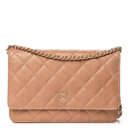 Chanel Letter Calfskin Embossed Quilted Wallet On Chain WOC Beige 1 of 15