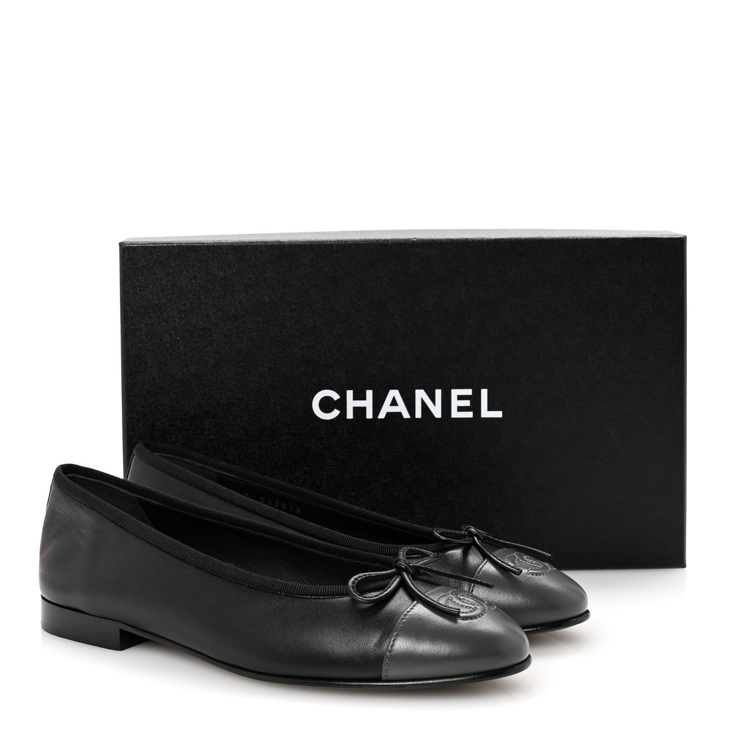 Lambskin CC Cap Toe Ballerina Flats 37 Black Dark Grey