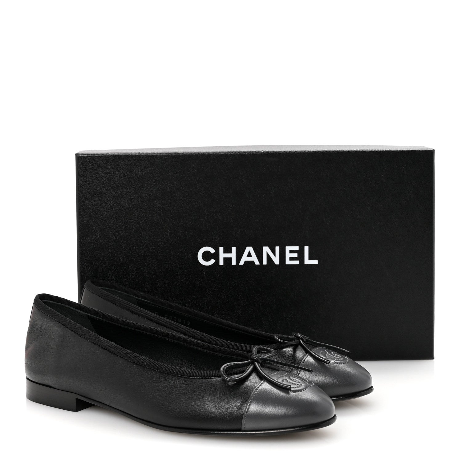 Chanel Lambskin CC Cap Toe Ballerina Flats 37 Black Dark Grey 10 of 10